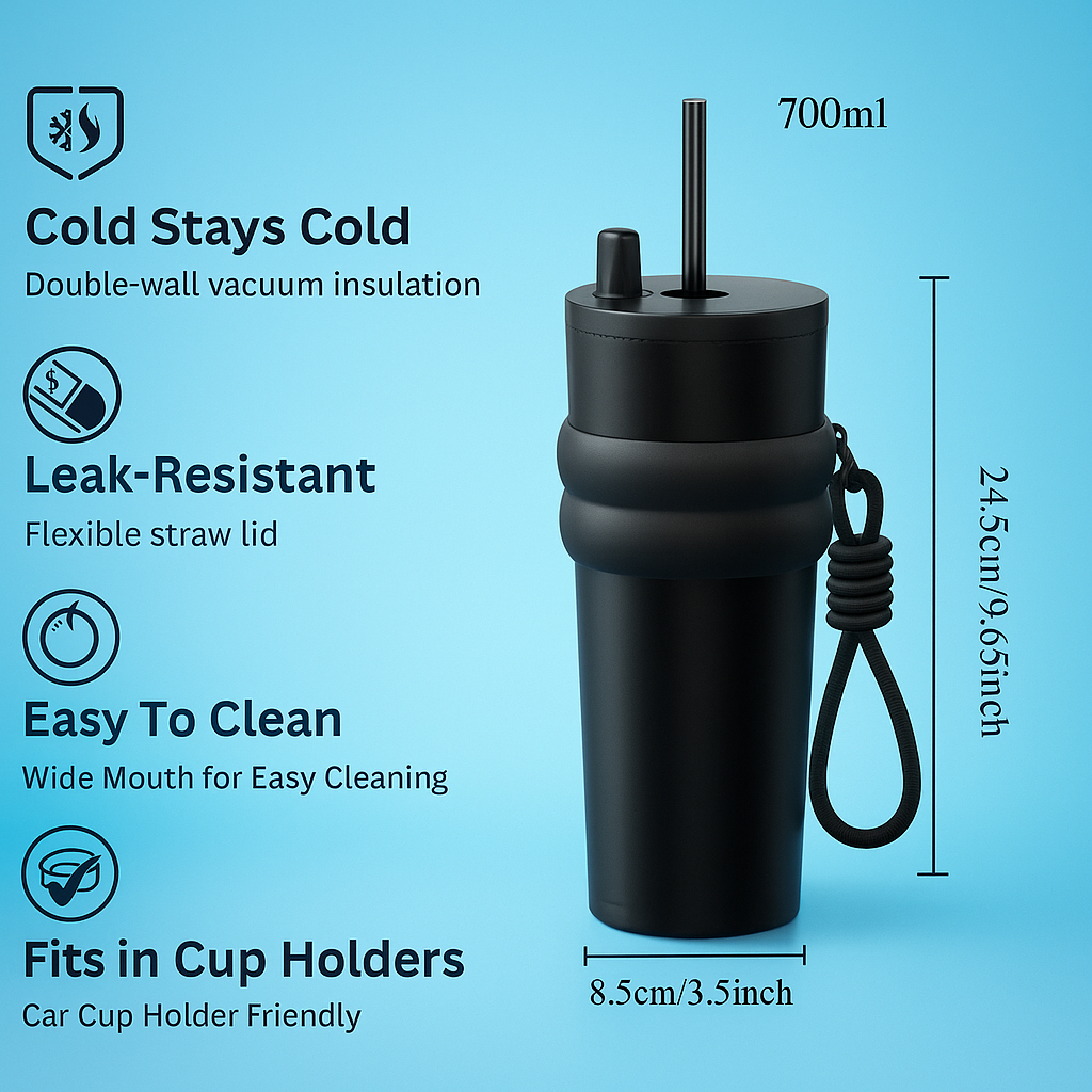 FoldiBottle™ ThermoTumbler – Smart Stainless Steel Bottle (700ml)